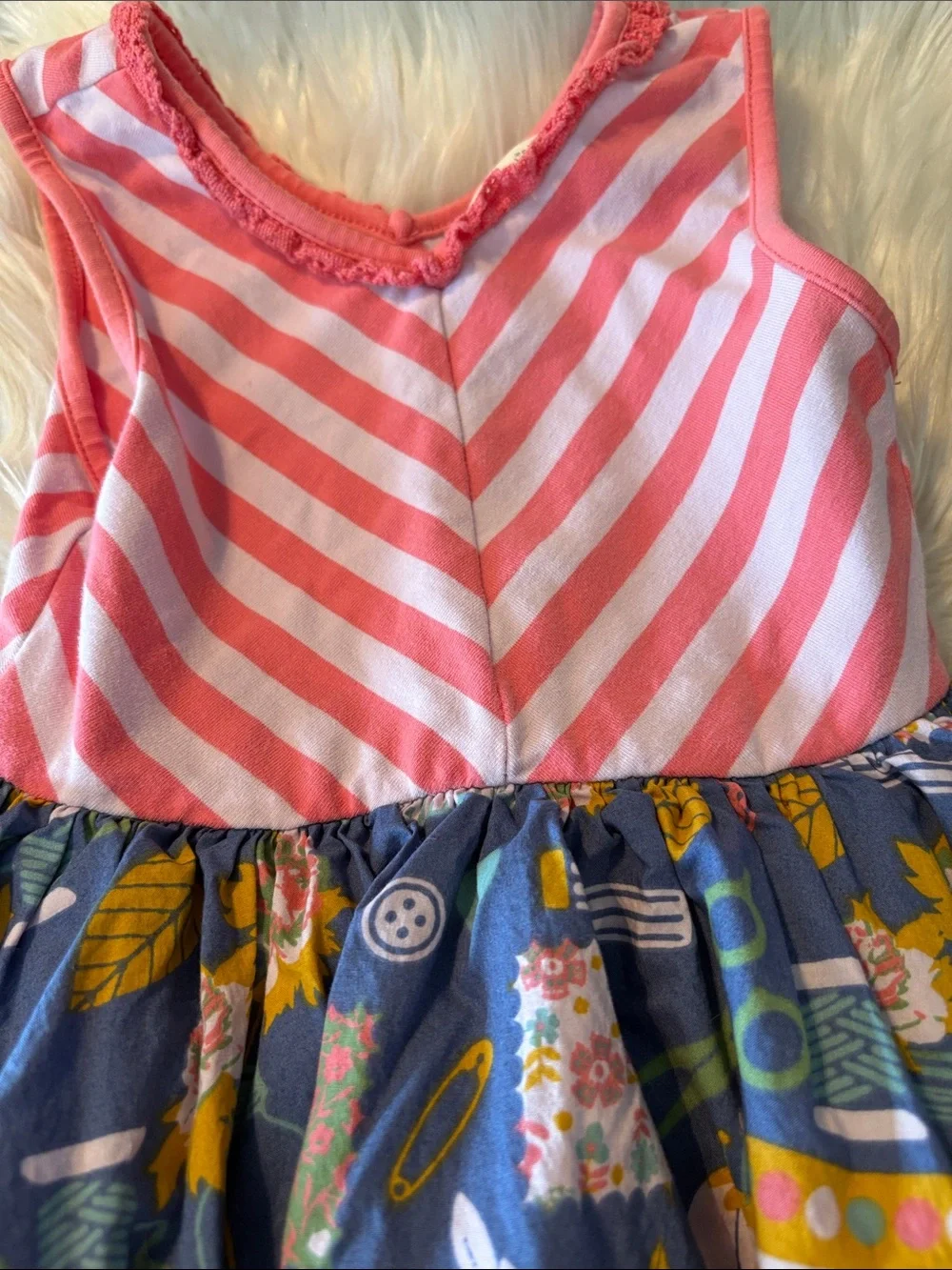 Matilda Jane Coral Pink & Navy Multi Sewing Print Dress